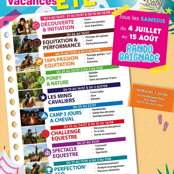 Post Instagram Écurie Morgane Saby — programme des stages vacances d'été du centre équestre
