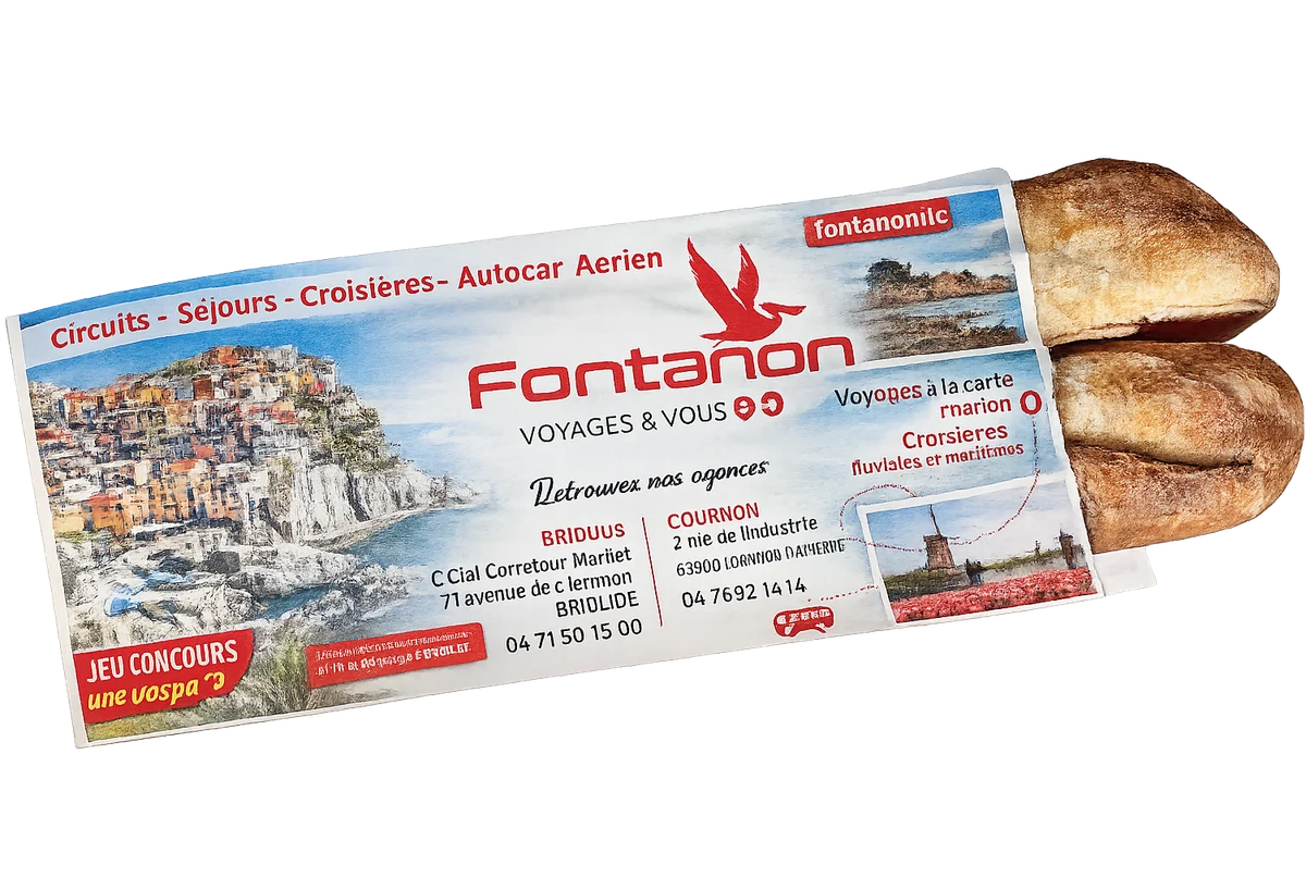 Sac à pain publicitaire personnalisé distribué en boulangerie dans le Puy-de-Dôme